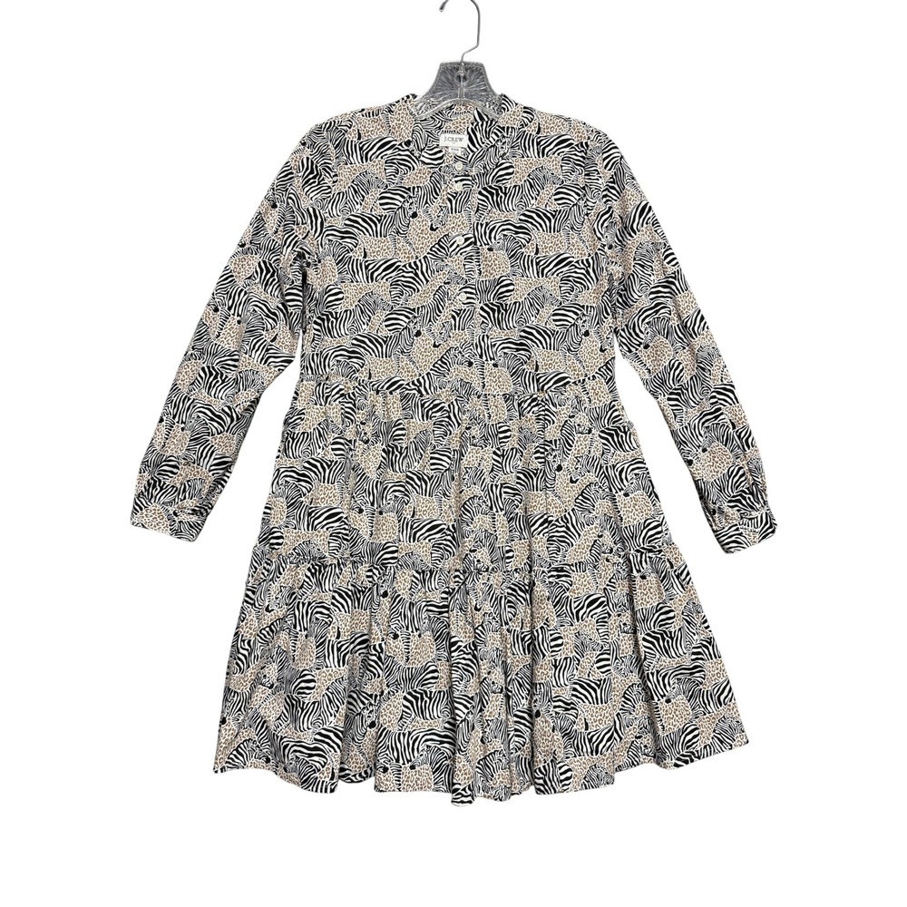 J.Crew Animal Print Tiered Mini Dress Women XXS Zebra Leopard Cotton Safari Chic